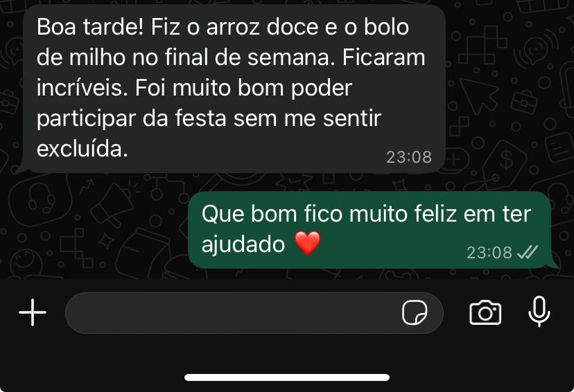 Depoimento - Arroz doce e bolo de milho incríveis